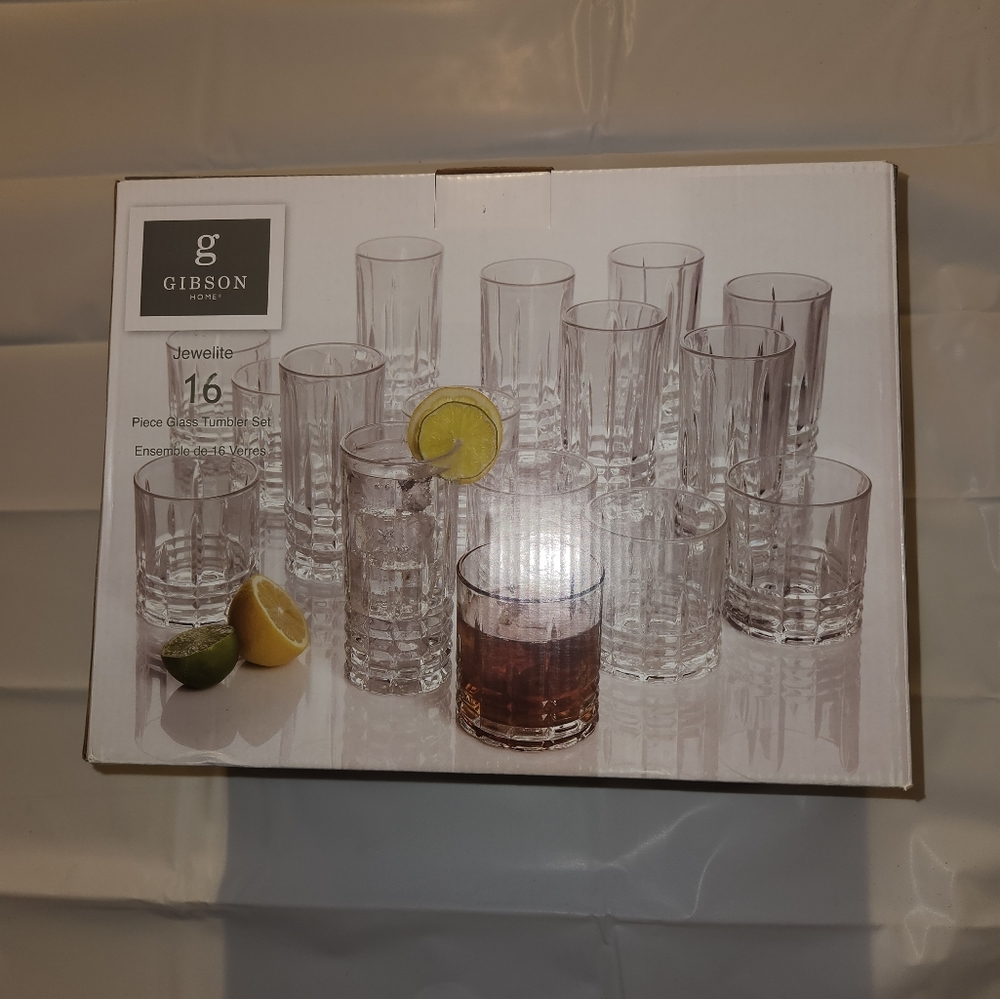 Gibson home 6 piece Jewelite Tumbler and Double old fashioned glass set